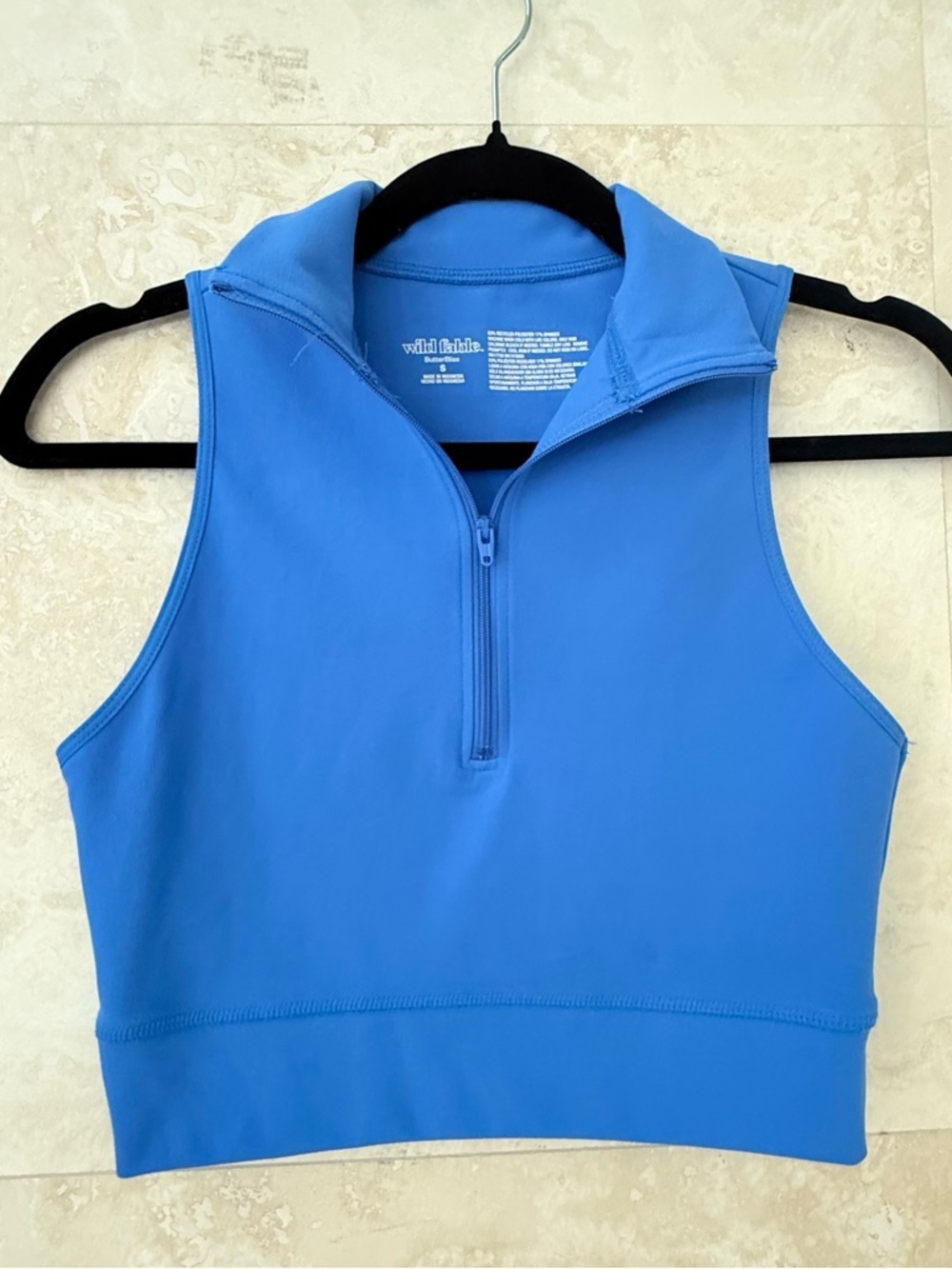 Wild Fable ButterBliss Blue Sleeveless Quarter Zip Cropped Top Size S EUC